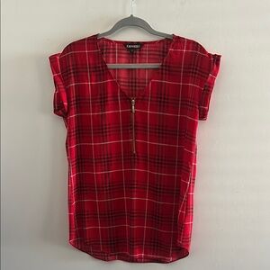 🛍️ Express, Woman’s Size Small Red and Black Cuffed Sleeve Blouse